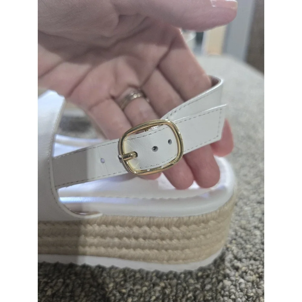 Stuart Weitzman size 7 Sandals White Leather Espadrille Platform (Retail $395)